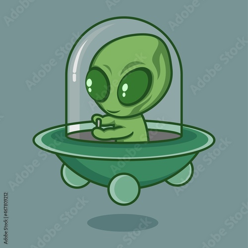 cute cartoon alien character riding a ufo. vector illustration for mascot logo or sticker