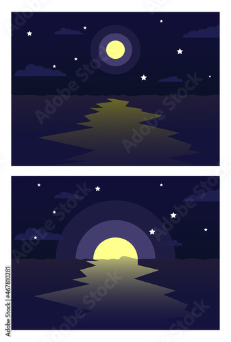 moon and stars, night sky with moon, night sky in ocean, mirror of moon