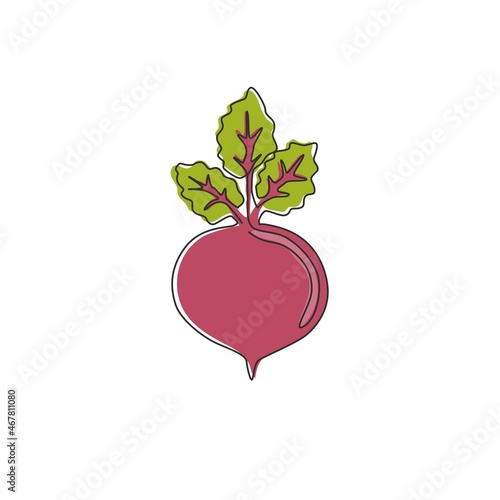 One continuous line drawing whole healthy organic beetroot for plantation logo identity. Fresh garden beet plant concept for vegetable icon. Modern single line draw design vector graphic illustration