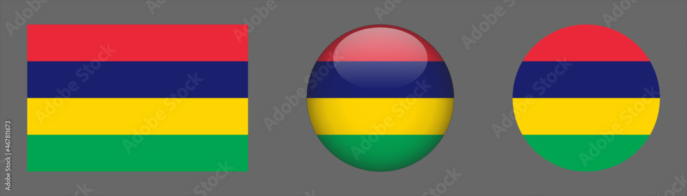 Obraz premium Mauritius flag set collection button flat rounded icon