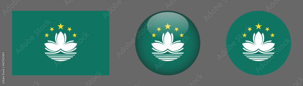 Macau flag set collection button flat rounded icon Macau flag set collection button flat rounded icon