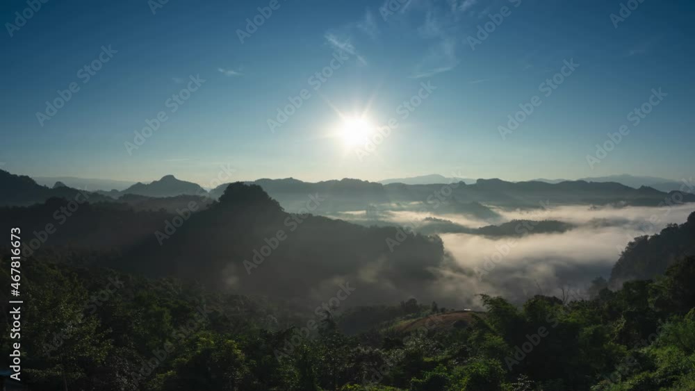 Time Lapse, Beautiful landscape sunbeam with fog at morning, Baan jabo viewpoint. Mae Hong Son, Baan JABO one of the most amazing Mist in Thailand. Time Lapse, Beautiful landscape sunbeam with fog at morning, Baan jabo viewpoint. Mae Hong Son, Baan JABO one of the most amazing Mist in Thailand.