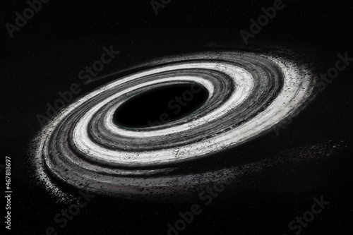 Fototapeta Naklejka Na Ścianę i Meble -  Giant black hole with white border somewhere in extreme dark space. Breathtaking space background.