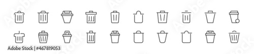 Set of simple trash can line icons.