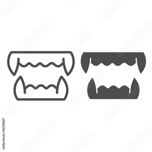 Vampire fangs, halloween, demon teeth line and solid icon, halloween concept, devil mouth vector sign on white background, outline style icon for mobile concept and web design. Vector graphics.