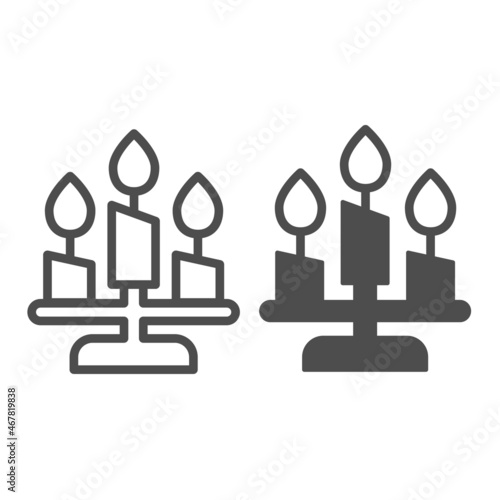 Halloween spooky candlestick, candle, candelabrum line and solid icon, halloween concept, deco vector sign on white background, outline style icon for mobile concept and web design. Vector graphics.