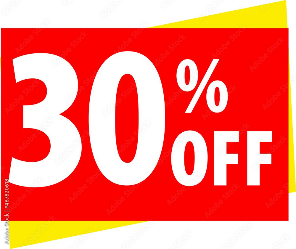 Red and yellow image written 30% (thirty percent) off. Ideal for businesses that want to publicize any promotion, discount or sale.. Red and yellow image written 30% (thirty percent) off. Ideal for businesses that want to publicize any promotion, discount or sale..