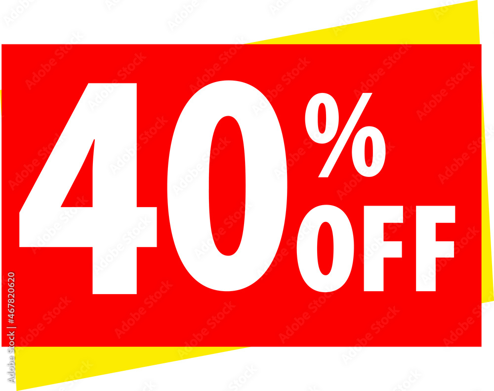 Red and yellow image written 40% (forty percent) off. Ideal for businesses that want to publicize any promotion, discount or sale.. Red and yellow image written 40% (forty percent) off. Ideal for businesses that want to publicize any promotion, discount or sale..