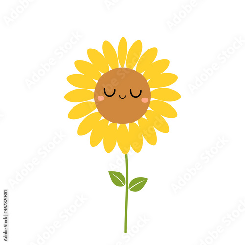Sleeping sunflower cartoon isolated on white background vector.
