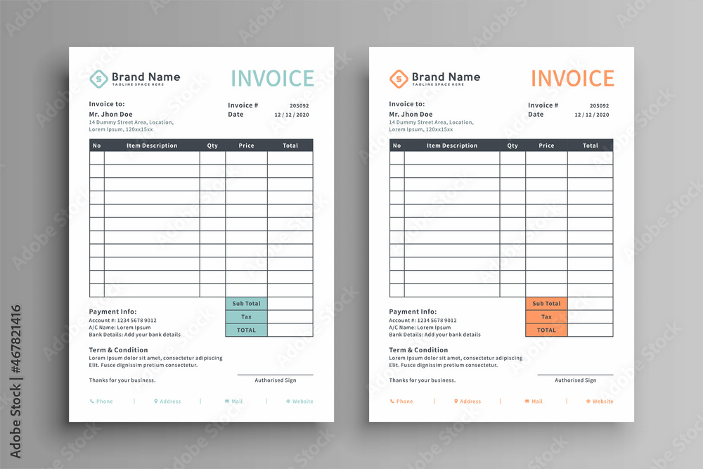 two color invoice template - obrazy, fototapety, plakaty 