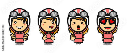set of cute rider girl cartoon