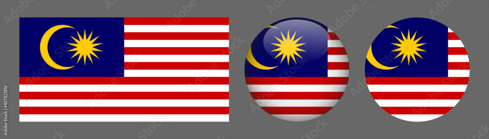 Malaysia flag set collection button flat rounded icon Malaysia flag set collection button flat rounded icon