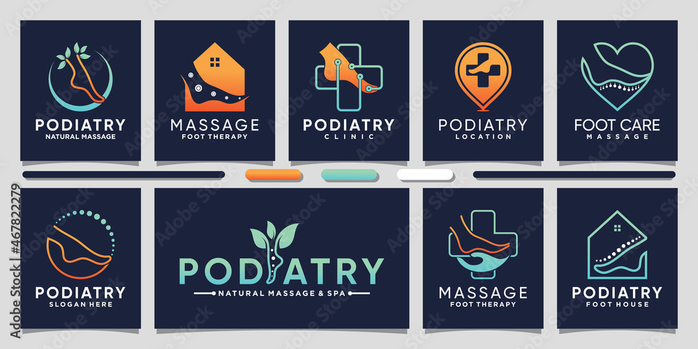 Set bundle of podiatry foot therapy logo with creative element Premium Vector