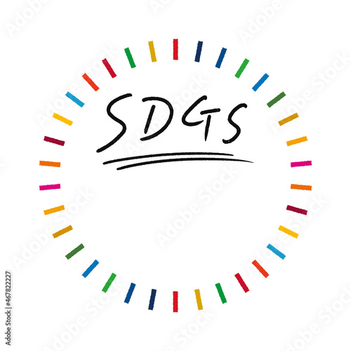 手書きのSDGsの文字と17色の丸いフレーム - かわいいPR用のロゴと囲みの素材