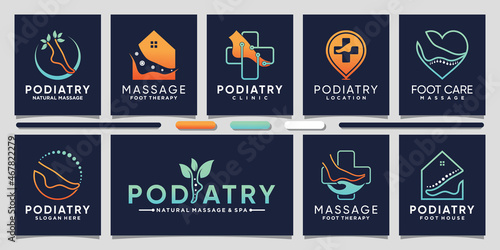 Set bundle of podiatry foot therapy logo with creative element Premium Vector