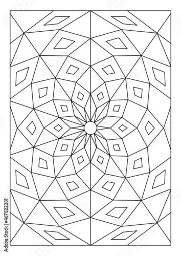 Portrait coloring pages for adults. Abstract sun radiate light illustration. Geometric composition. Black and white patterns. EPS8 file. Coloring-#352
