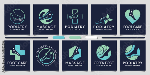 Set bundle of podiatry logo design with line art and negative space concept Premium Vector photo