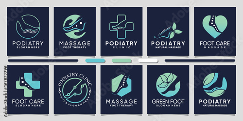 Set bundle of podiatry logo design with line art and negative space concept Premium Vector