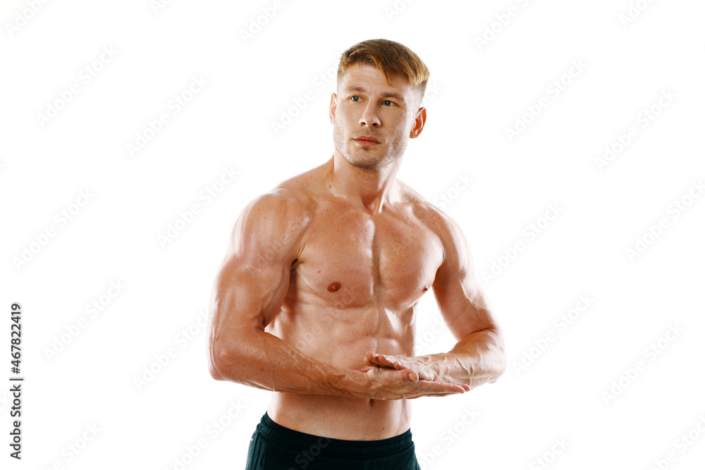 male athlete with pumped up muscular body posing fitness male athlete with pumped up muscular body posing fitness