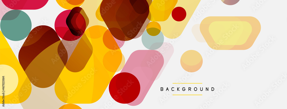 Fototapeta premium Color bubbles and rounded geometric shapes on white. Vector geometric minimal abstract background for wallpaper, banner, background, landing page