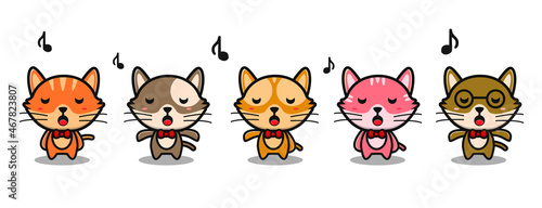 set of cute cat cartoon singing 