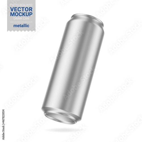 Gray metallic drink can mockup. Vector illustration.