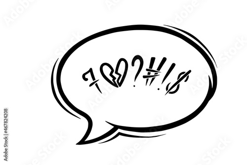 Swearing speech bubble censored with symbols. Hand drawn swear words in text bubble to express dissatisfaction and heart broken mood. Vector illustration isolated in white background