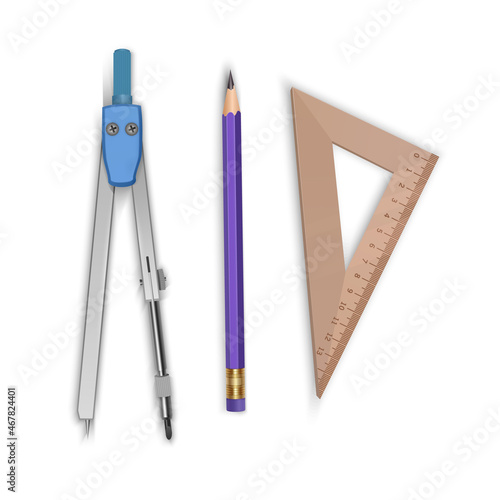 Tools of Drawing Compass Pencil and Ruler icon, Vector illustration