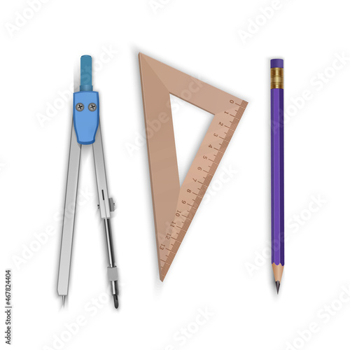 Tools of Drawing Compass Pencil and Ruler icon, Vector illustration
