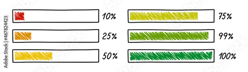Progress loading bar. Infographics design element with status of completion. Hand drawn vector illustration isolated in white background