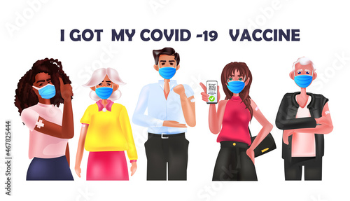 vaccinated mix race people after vaccine injection i got my covid-19 vaccine successful vaccination concept
