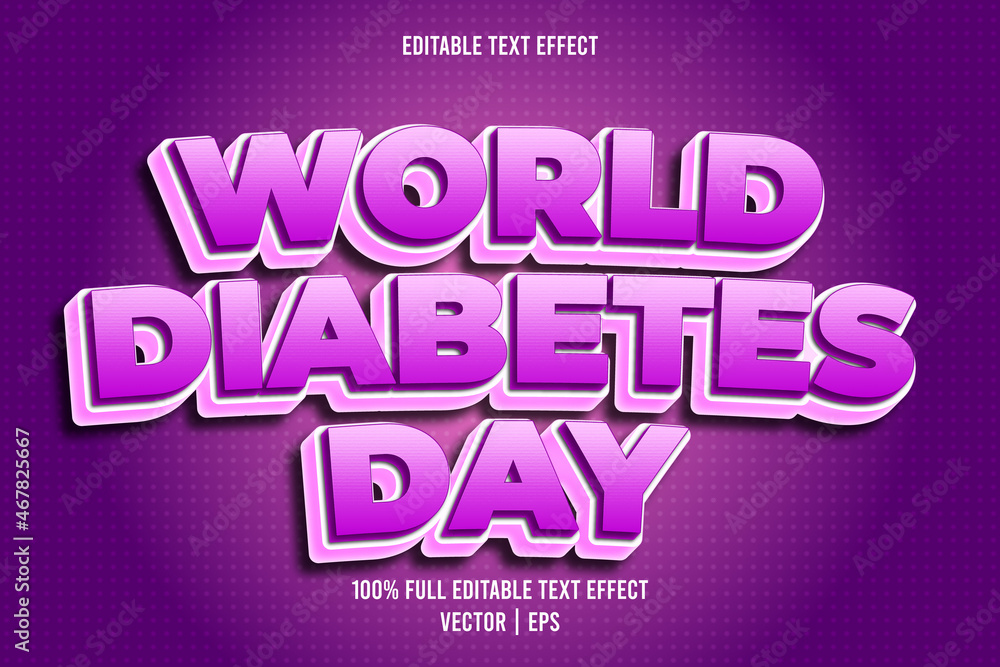 World diabetes day editable text effect cartoon style