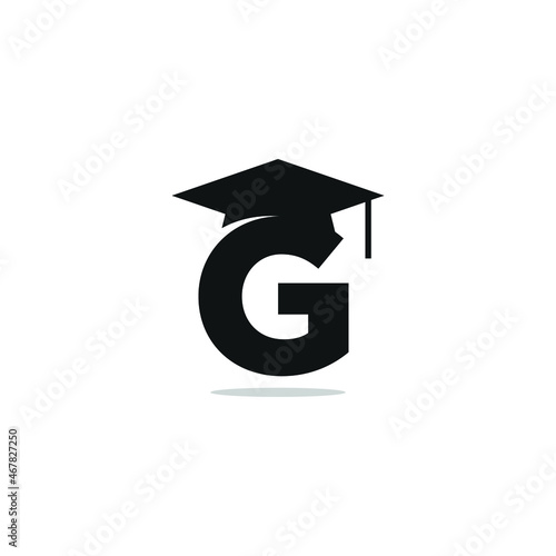 Letter G and Graduation Symbol. Logo Design. Vector Illustration.