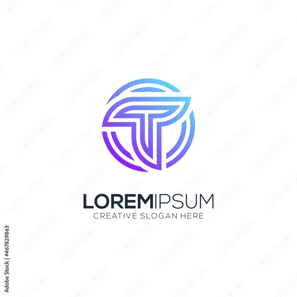 Fototapeta premium Modern Letter T logo technology gradient color