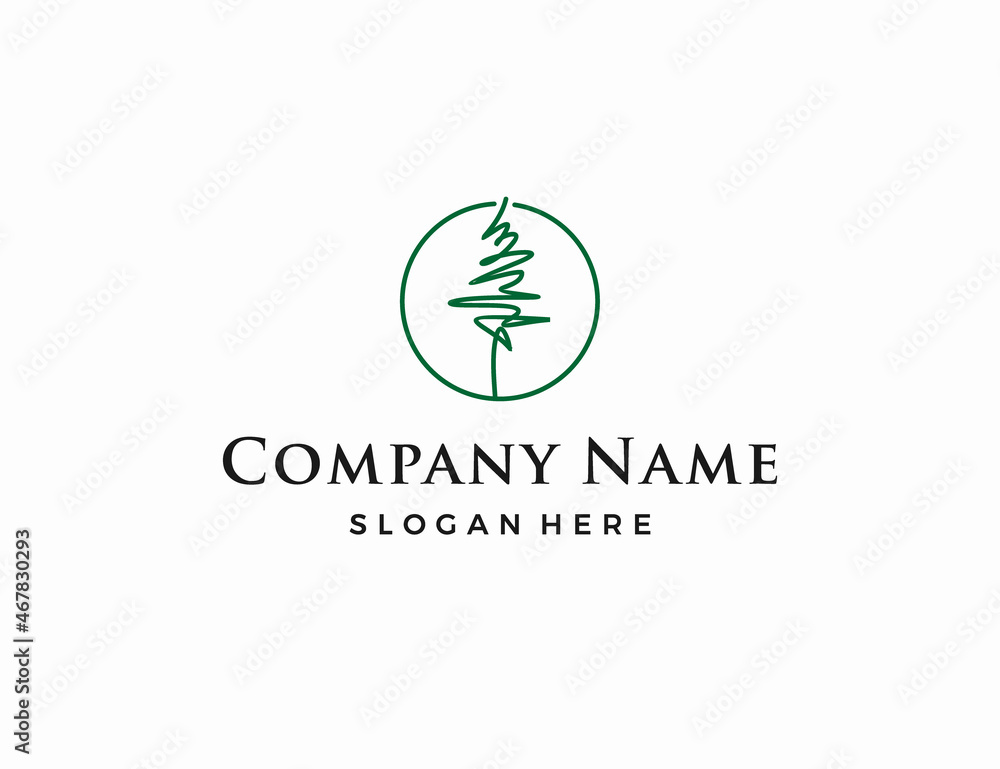 Obraz premium Abstract line pine tree logo template