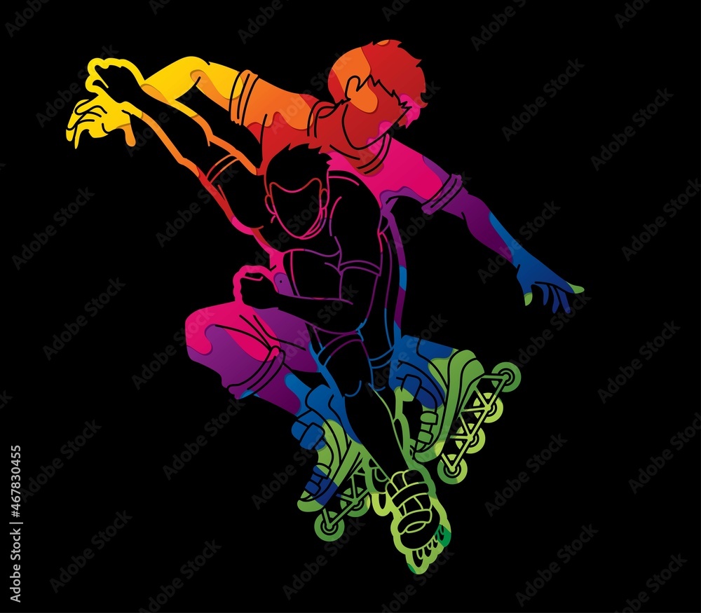 Group of Roller blade Players Extreme Sport Cartoon Graphic Vector