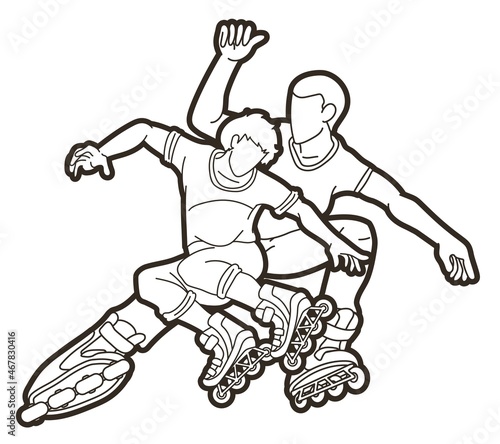 Group of Roller blade Players Extreme Sport Cartoon Graphic Vector