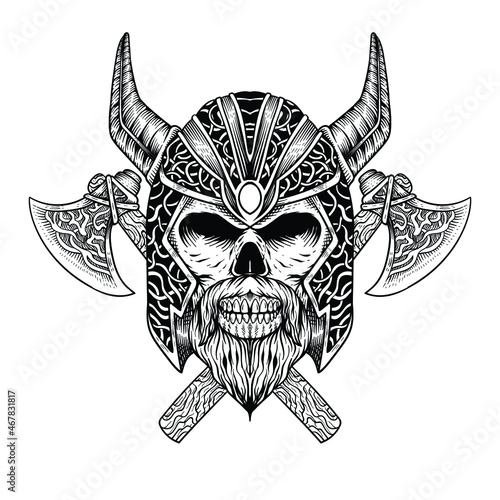 tattoo design skull viking valhalla black and white