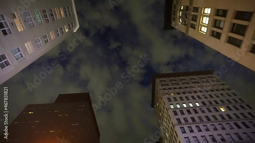 New York City at night. skyscrapers buildings street in Manhattan. American modern urban lifestyle, work in the city, NYC.