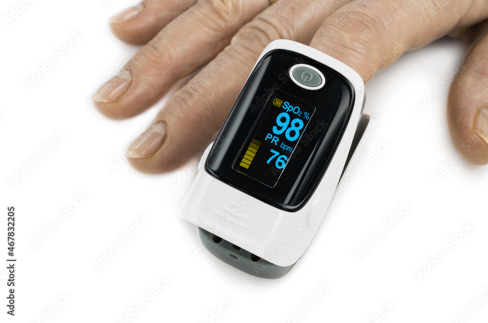 Pulse oximeter used to measure pulse rate and oxygen levels Pulse oximeter used to measure pulse rate and oxygen levels