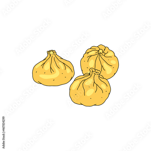Delicious khinkali in color sketch vector illustration isolated on white