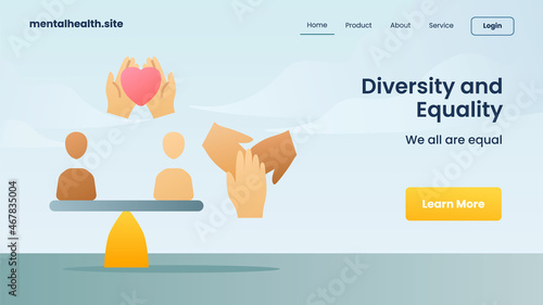 diversity and equality concept landing page icons modern cartoon flat color isolated background