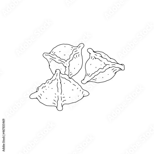 Handmade dumplings or manti dish, hand drawn line vector illustration isolated.