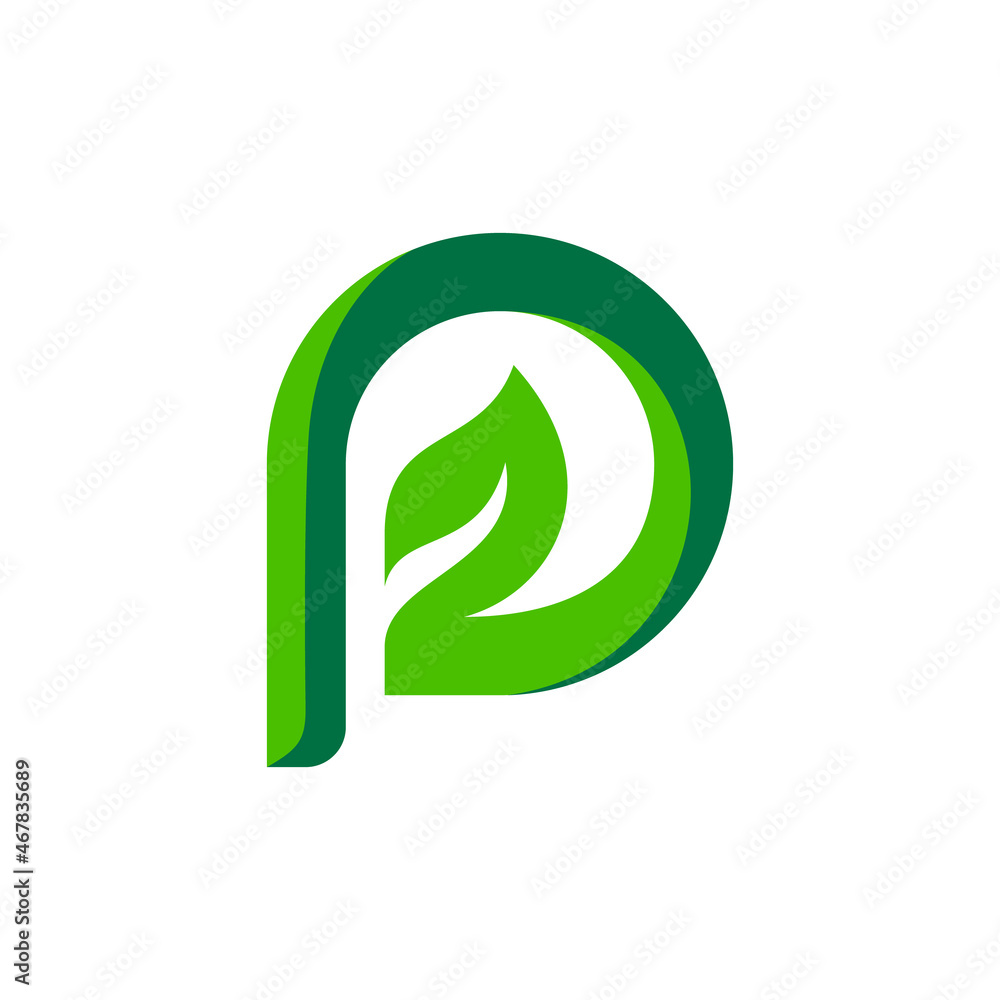 Initial letter P and leaf in background white ,vector logo design Initial letter P and leaf in background white ,vector logo design