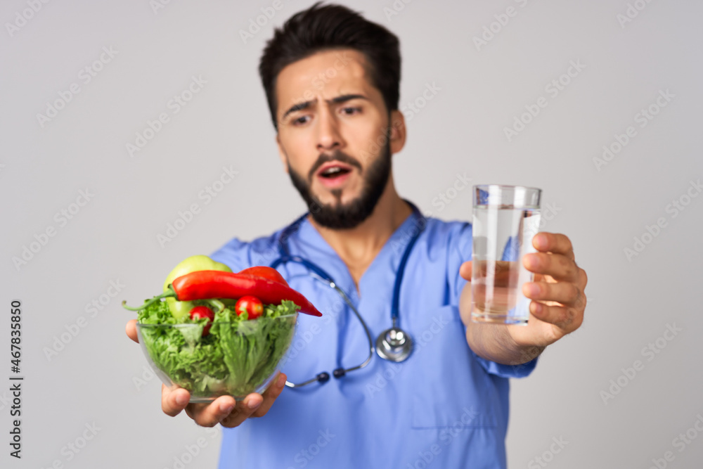 Male nutritionist vegetables healthy food treatment hospital