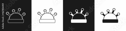 Set Needle bed and needles icon isolated on black and white background. Handmade and sewing theme. Vector