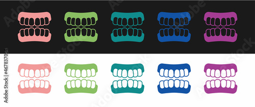 Set Dentures model icon isolated on black and white background. Teeth of the upper jaw. Dental concept. Vector