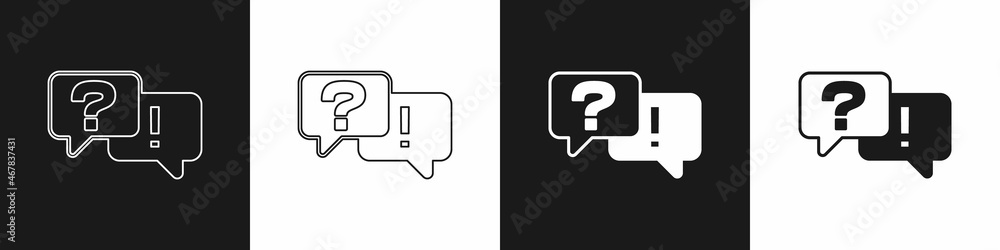 Set Speech bubbles with Question and Answer icon isolated on black and white background. Q and A symbol. FAQ sign. Chat speech bubble and chart. Vector Set Speech bubbles with Question and Answer icon isolated on black and white background. Q and A symbol. FAQ sign. Chat speech bubble and chart. Vector