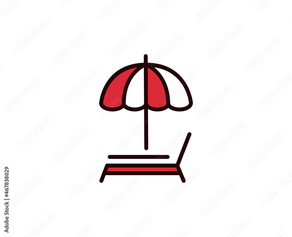 Beach umbrella line icon. Vector symbol in trendy flat style on white background. Travel sing for design. Beach umbrella line icon. Vector symbol in trendy flat style on white background. Travel sing for design.