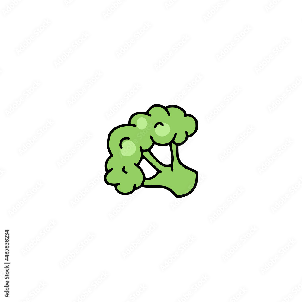 Naklejka premium Hand drawn green broccoli piece, sketch colored vector illustration isolated.